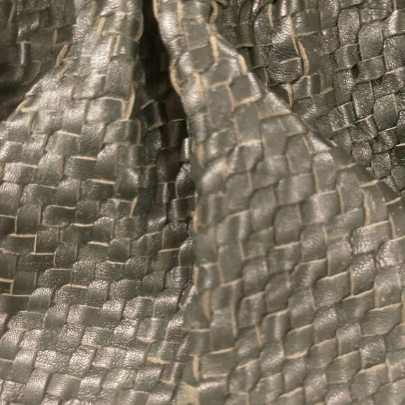 031 Anthropologie Woven Leather Clutch Dark with Chain NWT Emerald Green Leather - Picture 6 of 10